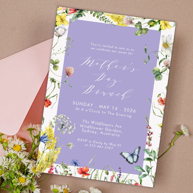 Convite Chic Floral Moderno Lavanda Brunch Dia das Mães (Criador carregado)
