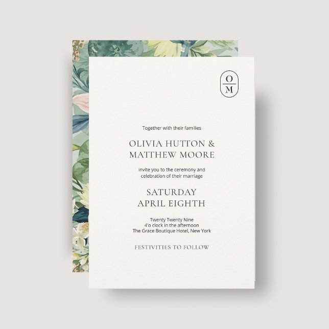 Convite Chic Floral Monogram Wedding Invitation (Criador carregado)