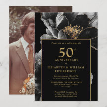 Chic Floral Preto e Dourado 50º Aniversário Foto
