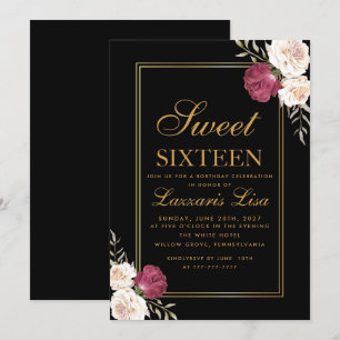 Convite Chic Floral Sweet Elegante Dezesseis Noivados Negr