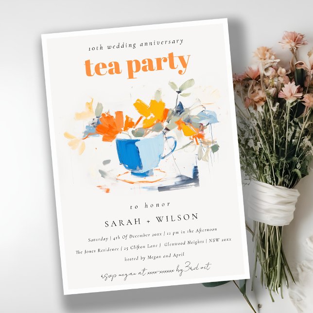 Convite Chic Floral Tea Cup - Festa de Casamento de Aniver (Criador carregado)