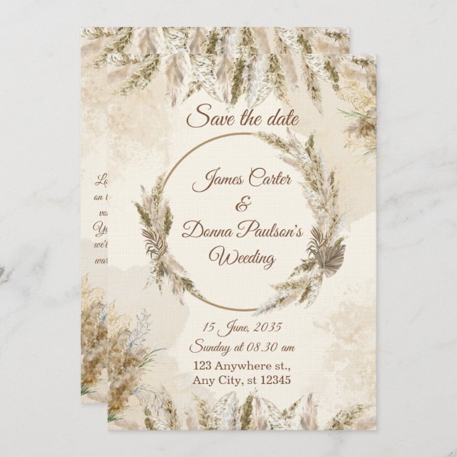 Convite Chic Floral Wedding Invitation – Modern card (Frente/Verso)