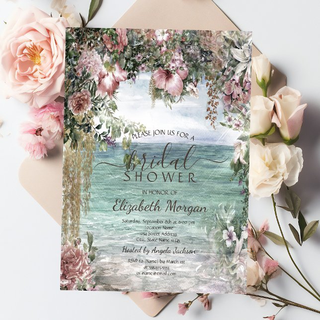 Convite Chic Flores Oceano  Chuveiro de Noiva  (Criador carregado)