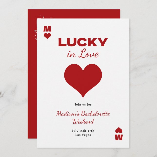 Convite Chic Fun Red Lucky In Love Bachelorette Itinerary (Frente/Verso)