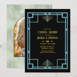 Convite Chic Gatsby Art Deco Azul e Dourado Casais Chá de