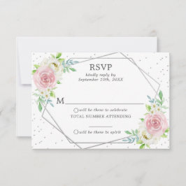 Convite Chic Geométrico Silver Foil Floral Weding RSVP