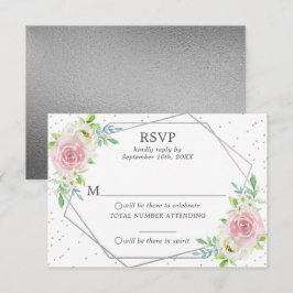 Convite Chic Geométrico Silver Foil Floral Weding RSVP