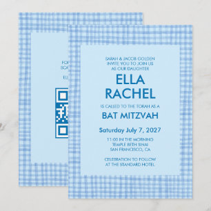 Convite Chic Gingham Moderno Código QR Personalizado Bar M