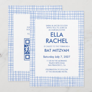 Convite Chic Gingham Moderno Código QR Personalizado Bar M
