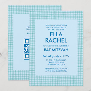 Convite Chic Gingham Moderno Código QR Personalizado Bar M