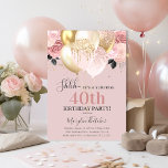 Convite Chic Girly 40th Surprise Festa de aniversário<br><div class="desc">Cor-de-rosa giro-chico e surpresa dourada 4Oth convite de aniversário,  com um monte de balões muito brilhantes,  florais cor-de-rosa pincelado e confete de coração dourado. O elegante modelo de aniversário que é fácil personalizar o fazer que este convite é perfeito para qualquer idade.</div>