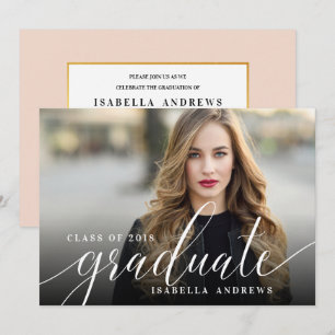 Convite Chic Girly Hand - Letra Script Photo Graduação