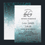 Convite Chic Glitter Blue Confetti Sweet 16 Aniversário<br><div class="desc">Convite de festas personalizado moderno de glitter azul teal & aqua designer para chá de panela, chá de casamento de casal, doce-16 anos, festa de solteira, seu aniversário, coquetel... todos os elementos de design para esta placa de convite são personalizáveis. Personalize-o ou clique no botão "Personalizar-o" para ir para a...</div>
