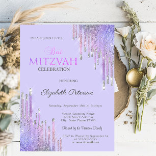 Convite Chic Glitter Violeta Gotas Lavanda Bat Mit