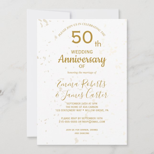 Convite Chic Gold 50º Aniversário de Casamento  (Frente)
