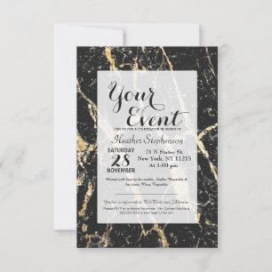 Convite Chic Gold and Black Marble Pattern