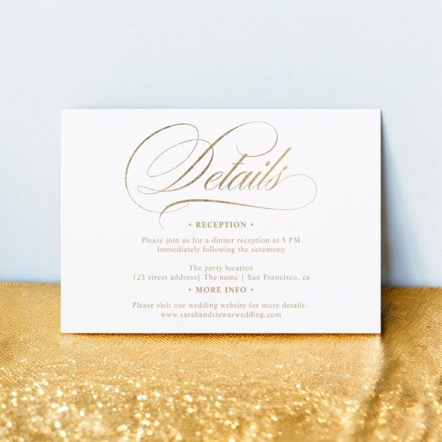 Convite Chic gold calliographic detalhes chic casamento (Chic gold calligraphy chic details wedding invitation)