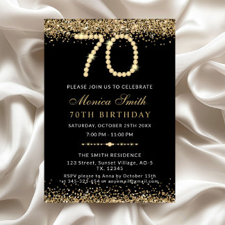 Convite Chic Gold Diamonds 70th Birthday Party Invitation