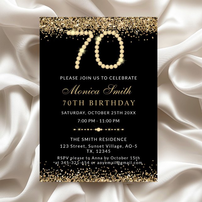 Convite Chic Gold Diamonds 70th Birthday Party Invitation (Gold Diamonds 70th Birthday Party Invitation)