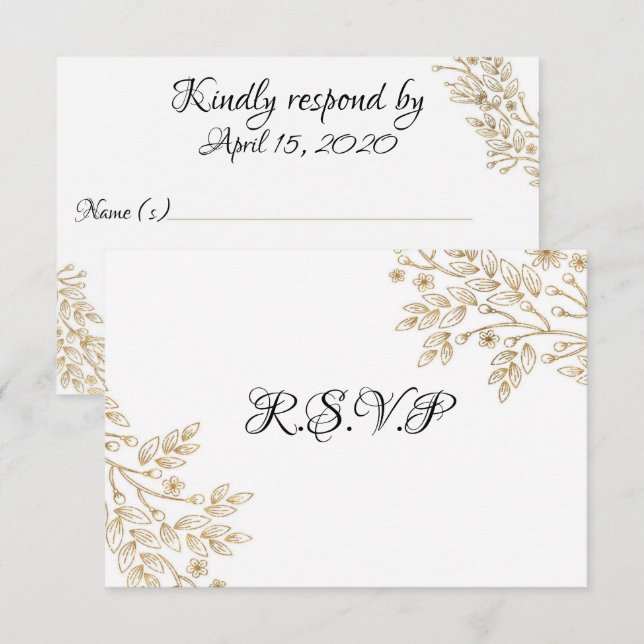 Convite Chic Gold Foil Floral RSVP Card (Frente/Verso)