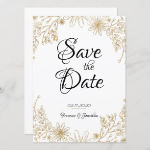 Convite Chic Gold Foil Floral Salvar Data
