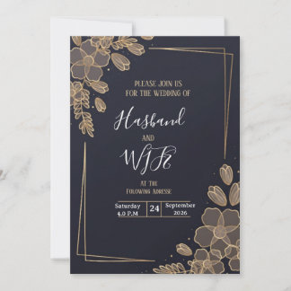 Convite Chic Gold Line Art Flowers 