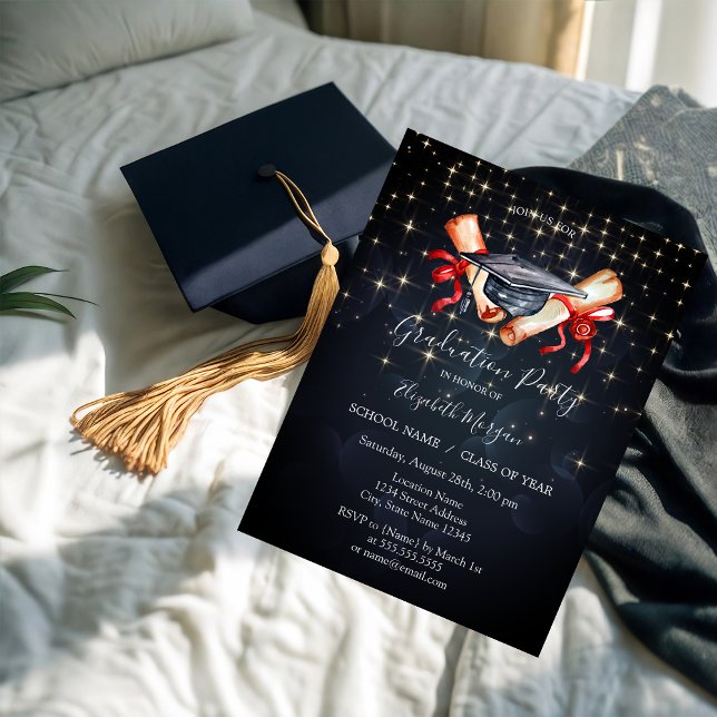 Convite Chic Grad Cap Diploma, Estrelas  Graduação (Criador carregado)