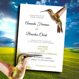 Convite Chic Green Hummingbird e Dourado Casamento de Poei