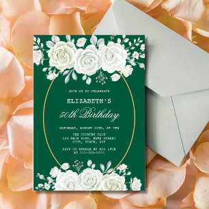Convite Chic Green Pastel White Rose Greenery Aniversário