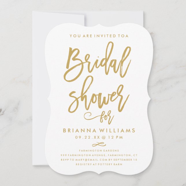 Convite Chic Hand - Letra Chá de panela Dourada de Casamen (Frente)