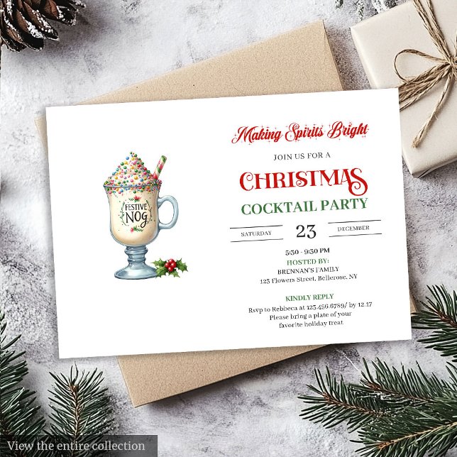 Convite Chic Holiday Cocktails Party modern festive card (Chic Holiday Cocktails Party modern festive card)