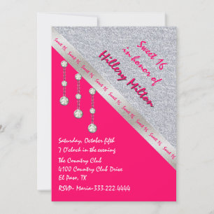 Convite Chic Hot Pink e Prata Sweet 16
