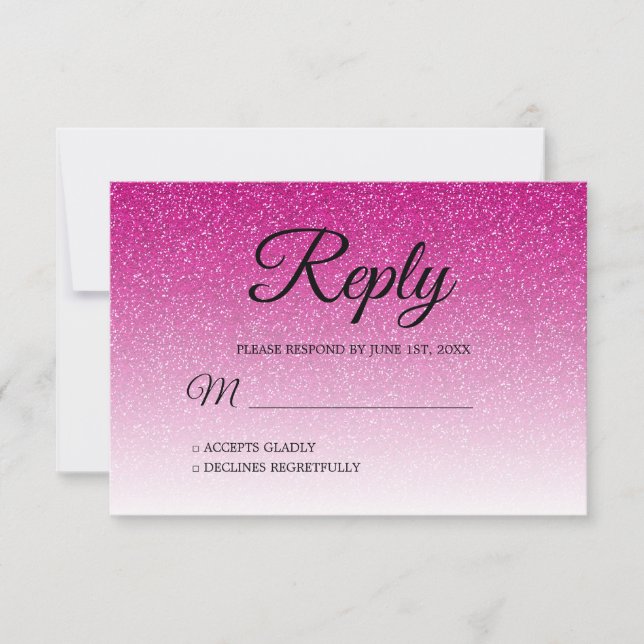 Convite Chic Hot Pink Glitter RSVP (Frente)