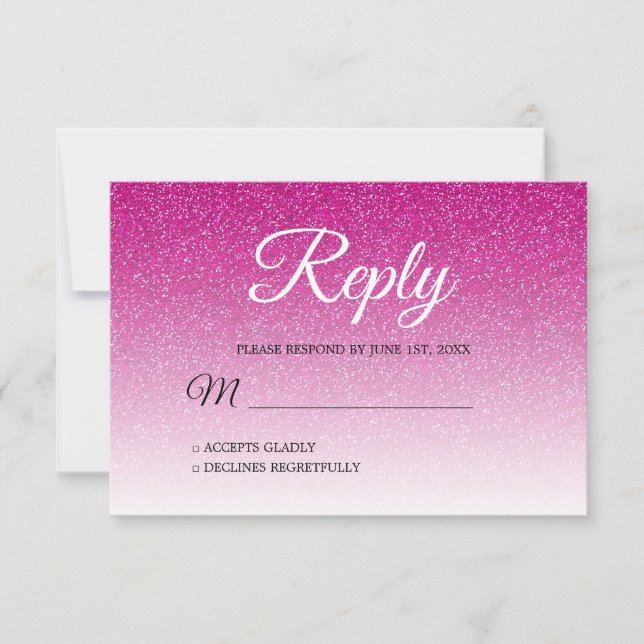 Convite Chic Hot Pink Glitter RSVP (Frente)
