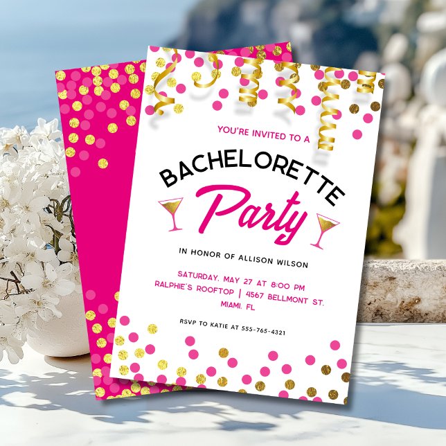 Convite Chic Hot Pink & Gold Dots Bachelorette Party (Criador carregado)