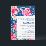 Convite Chic Hot Rosa Azul Aquarela Floral Bat Mitzvah<br><div class="desc">Quadrado Quente e Cobalto Azul Aquarela Floral Bat Mitzvah Convite</div>
