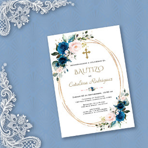 Convite Chic Invitation De Bautizo Dourado Con Flores Bati
