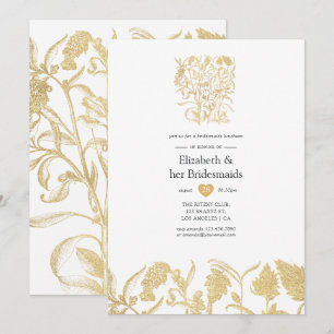 Convite Chic Jantar de Damas de Honra Floral a Ouro