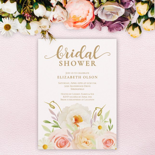 Convite Chic Jardim Floral Chá de Noiva (Blush garden flowers bridal shower invitations, INSTANT DOWNLOAD and/or PRINTED)