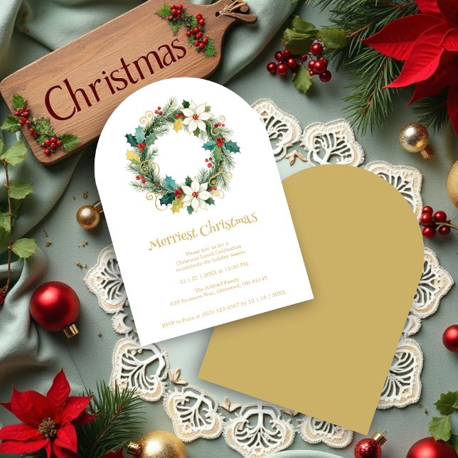 Convite Chic Joyful Winter Christmas Wreath Holiday Party  (Chic Joyful Winter Christmas Wreath Holiday Party Invitations Cards in Digital Watercolor Style.)