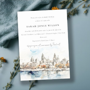 Convite Chic Kansas City Missouri Watercolor Chá de fralda