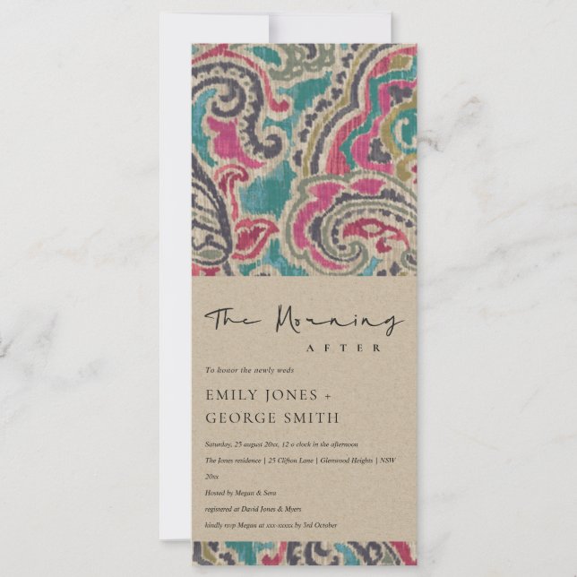 CONVITE CHIC KRAFT BOHO IKAT TRIBAL PADRÃO MANHÃ APÓS (Frente)