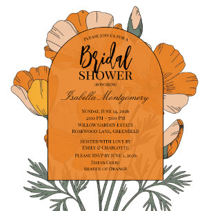 Convite Chic Laranja Paleta Amapola Floral Chá de Noiva
