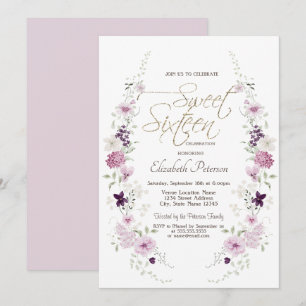Convite Chic Lavanda Flores Silvestres Sweet 16