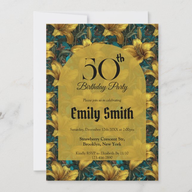 Convite Chic Lilies Aesthetic First Birthday (Frente)