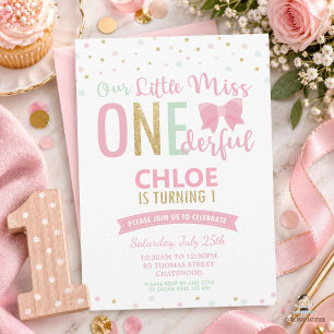 Convite Chic Little Miss ONEderful 1º Aniversário Laços Ro