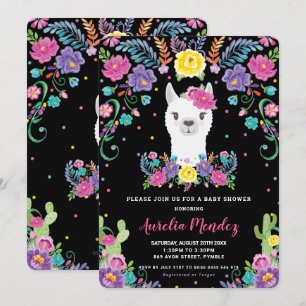 Convite Chic Llama Chá de fraldas Floral Mexicano Chalkboa