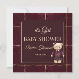 Convite Chic Luxo Urso de Pelúcia chá de bebê