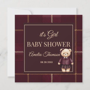 Convite Chic Luxo Urso de Pelúcia chá de bebê