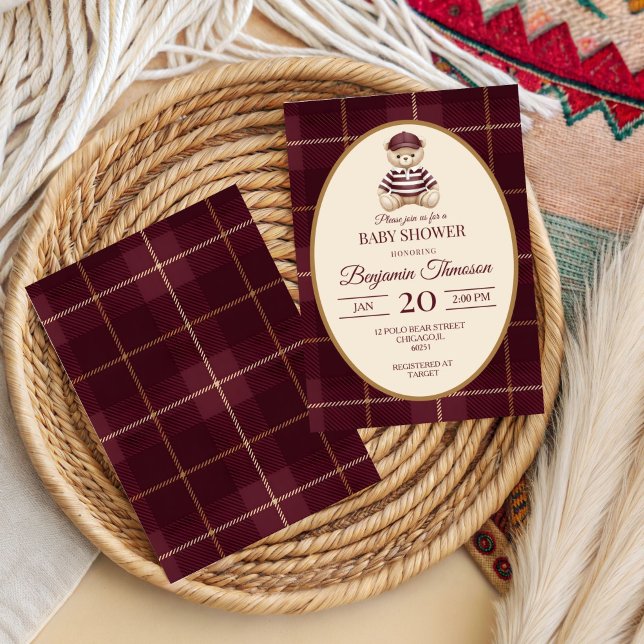 Convite Chic Luxo Urso de Pelúcia Chá de Bebê (Criador carregado)